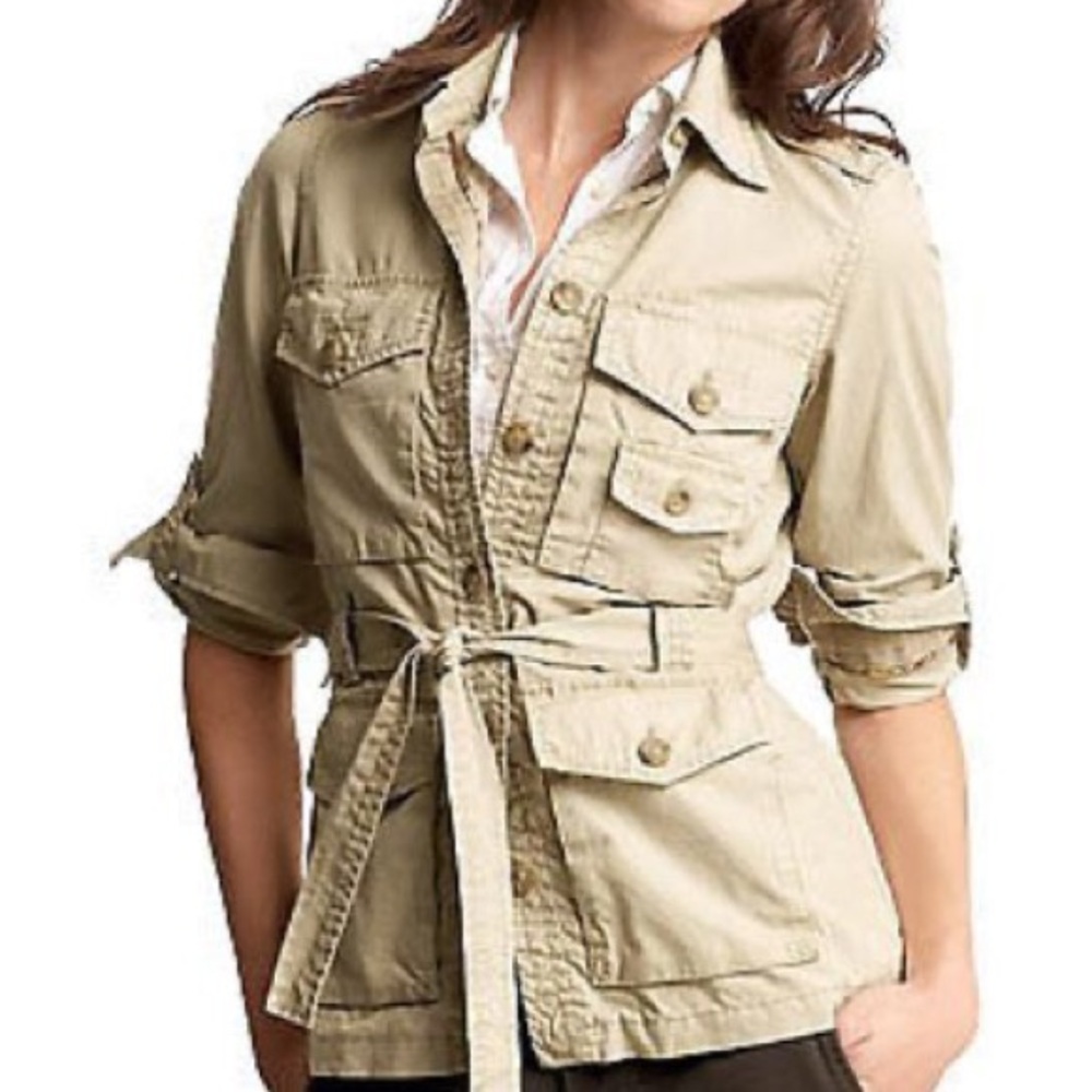 GAP Khaki Utility Safari Jacket Belted Button Front Tan Size S